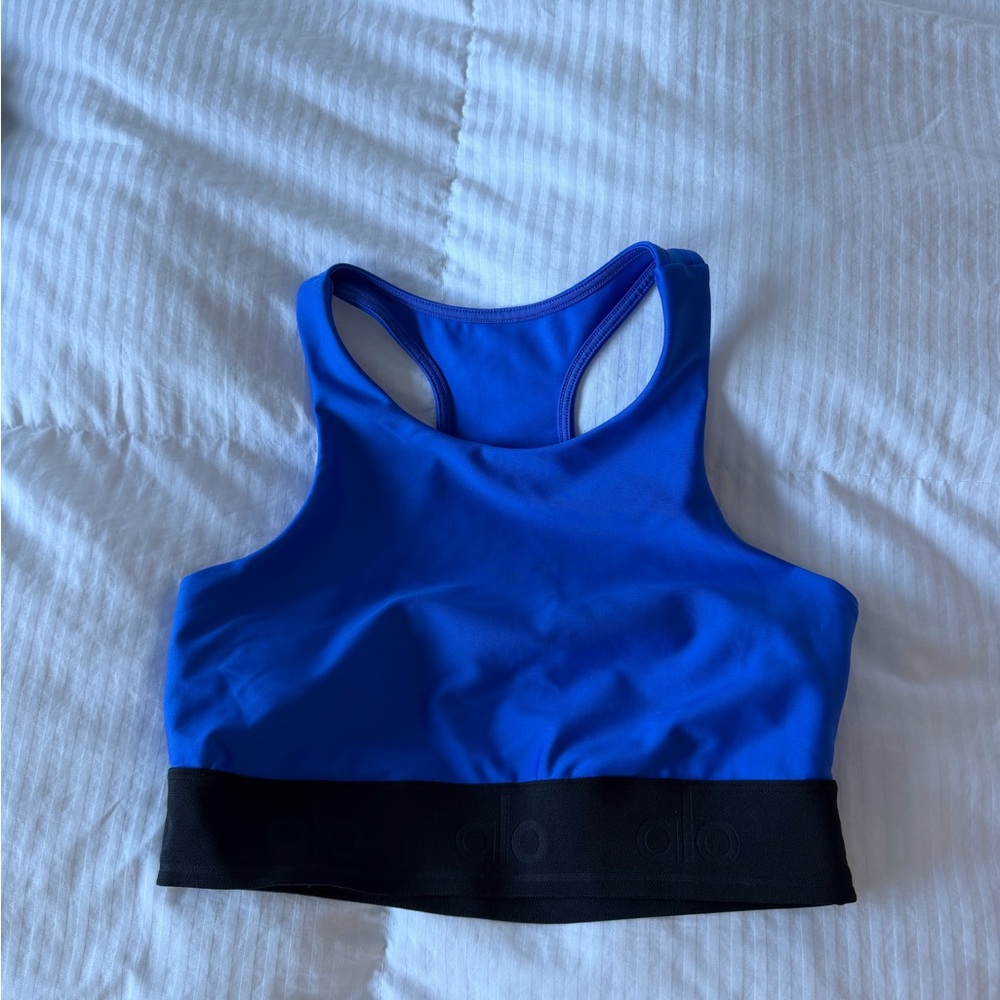 ALO Yoga Vibrant Blue Crop Top with Black Band